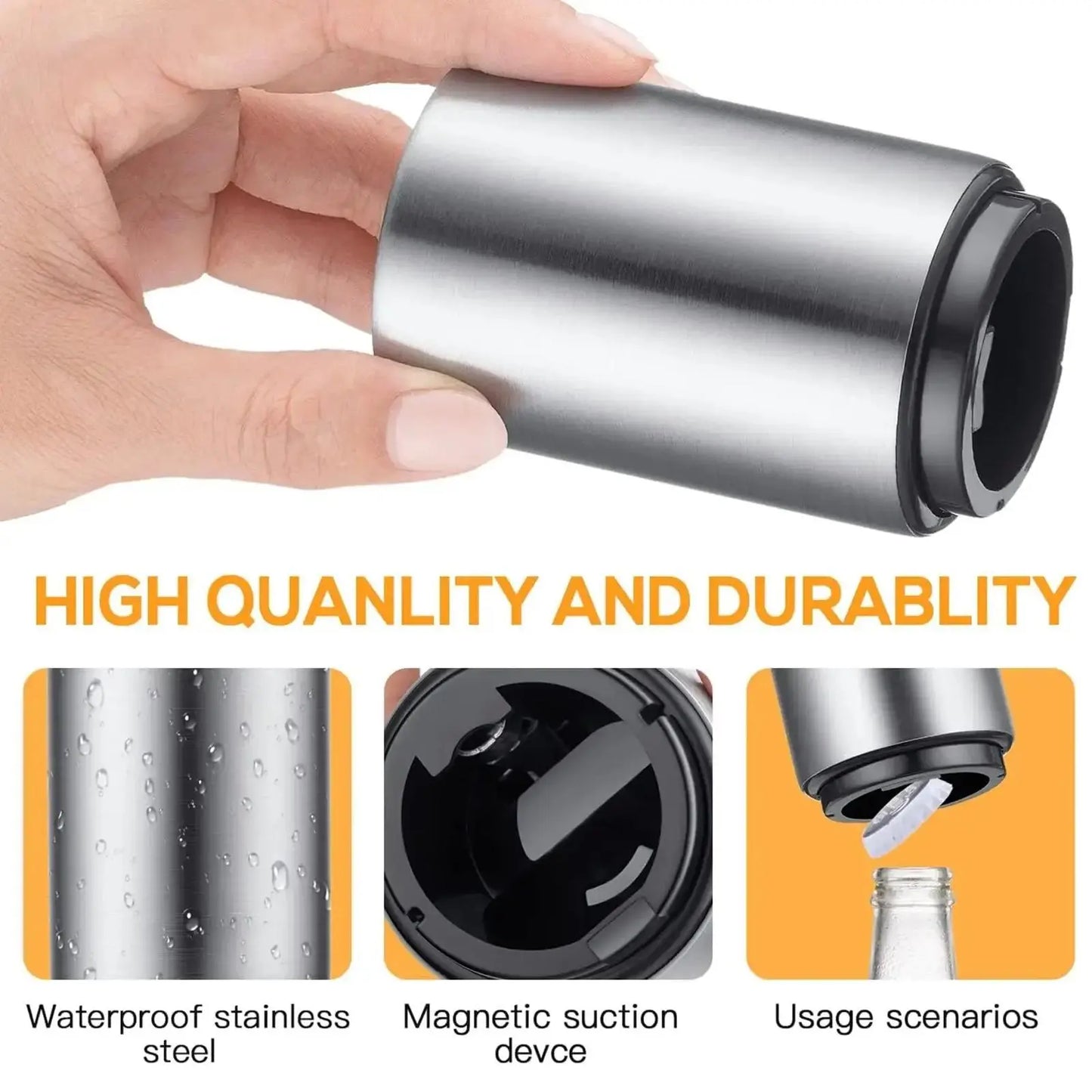 Stainless Steel Automatic Beer Bottle Opener with Magnetic Cap Catcher - Ideal Travel Accessory and Bartending Tool for Home, Picnics, and Camping