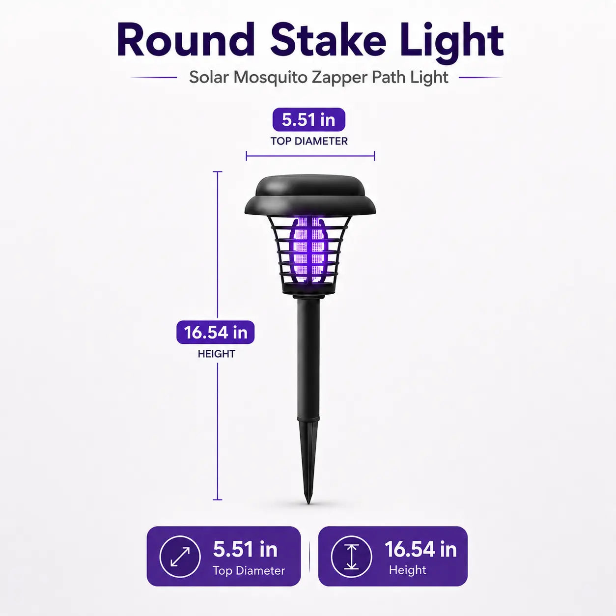 Solar-Powered Mosquito Zapper Light - Outdoor Garden Stake Lamp with UV Insect Control and Pathway Lighting, Weather-Resistant, Easy to Install, Available in Round and Square Designs