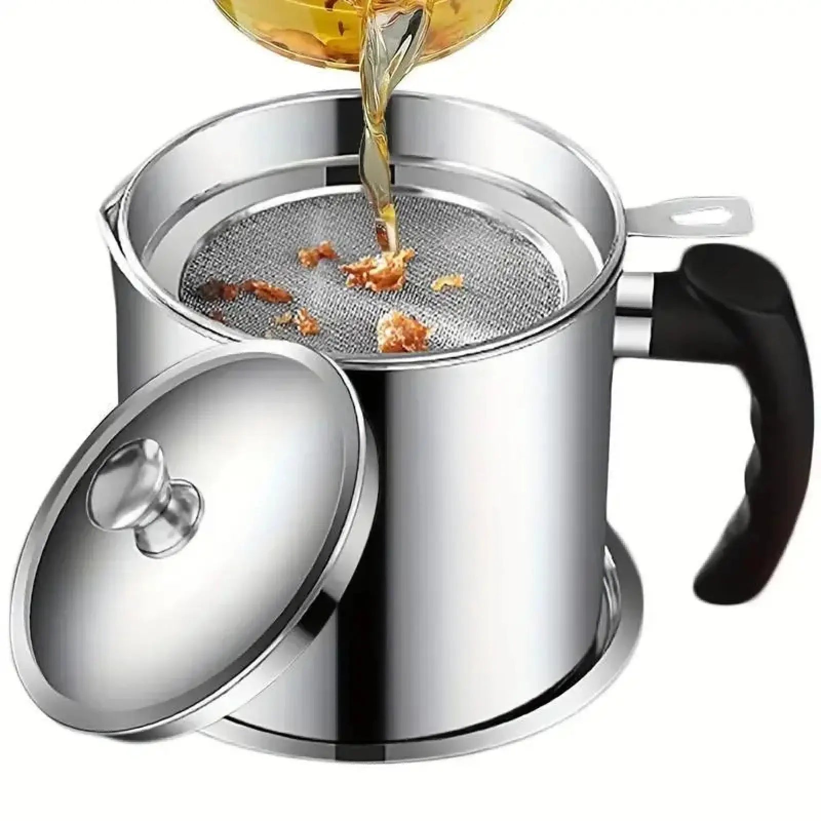 Modern Stainless Steel Oil Dispenser with Tray and Lid, Includes Filter - Versatile Cooking Oil Container for Kitchen Use