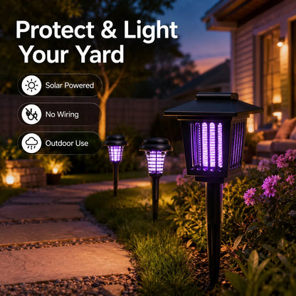 Solar-Powered Mosquito Zapper Light - Outdoor Garden Stake Lamp with UV Insect Control and Pathway Lighting, Weather-Resistant, Easy to Install, Available in Round and Square Designs